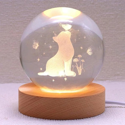 3D Cat Crystal Night Ball Lamp