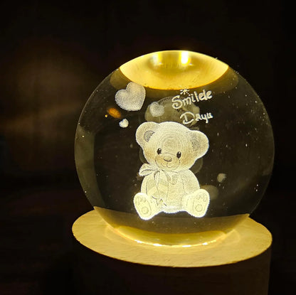 3D Teddy Crystal Night Ball Lamp