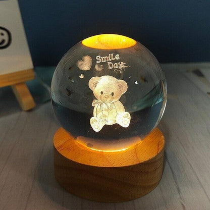 3D Teddy Crystal Night Ball Lamp